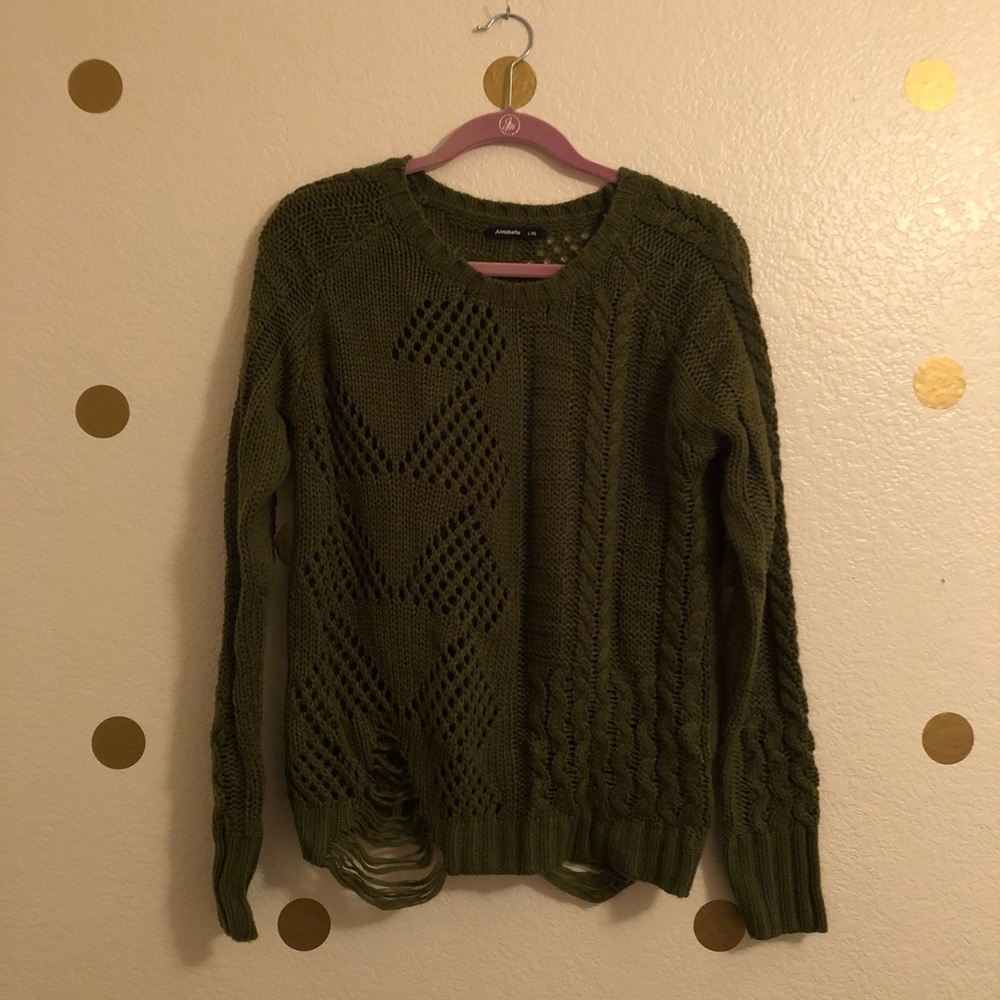Annabelle army green distressed knit sweater L/XL